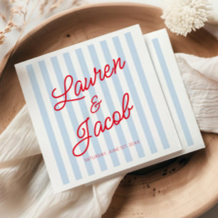 Serviette En Papier Mariage Moderne Minimaliste Bandes Bleues Rouges