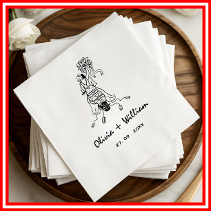 Serviette En Papier Mariage Moderne Minimaliste Élégant Noir et Blanc