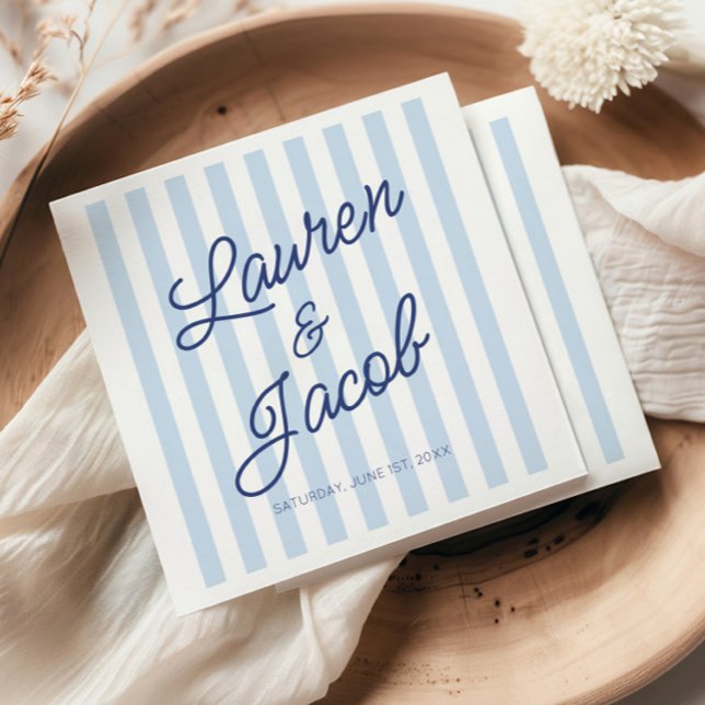 Serviette En Papier Mariage Moderne Minimaliste Rayures Bleues (Créateur téléchargé)