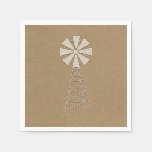 Serviette En Papier Mariage Moderne Moulin à Vent de Ferme Kraft Brun 