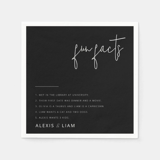 Serviette En Papier Mariage moderne noir et blanc (Devant)