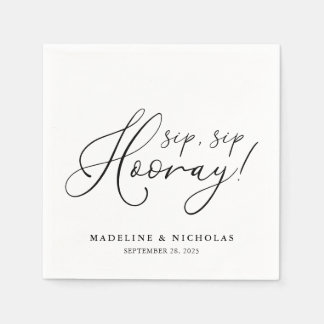 Serviette En Papier Mariage Moderne Noir et Blanc Sip Sip Hourra !