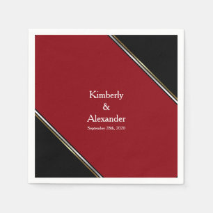 Serviette En Papier Mariage moderne noir et rouge