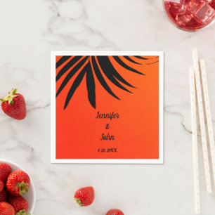 Serviette En Papier Mariage Moderne Orange Coucher de Soleil à Feuille