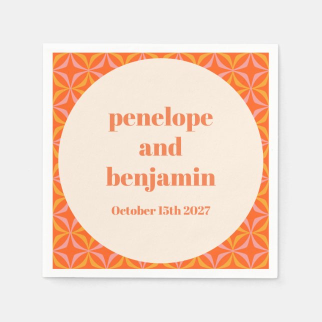 Serviette En Papier Mariage moderne orange du milieu du siècle (Devant)