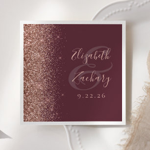 Serviette En Papier Mariage Moderne Paillettes de Rose Gold sur Fond B