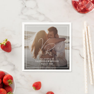 Serviette En Papier Mariage moderne photo noir et blanc chic