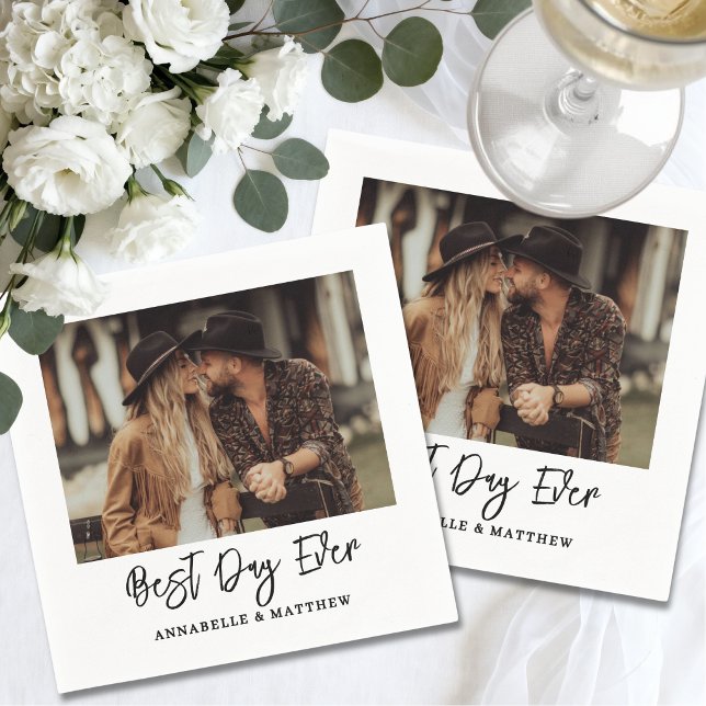 Serviette En Papier Mariage Moderne Photo Simple (Simple Photo Modern Wedding Napkins)