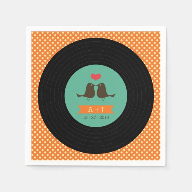 Serviette En Papier Mariage moderne Retro Vinyl Record (Devant)