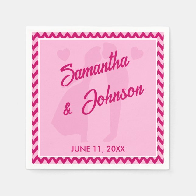 Serviette En Papier Mariage Moderne Rose Pâle à Rayures Chevron (Devant)
