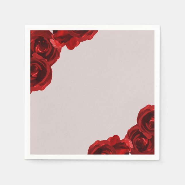 Serviette En Papier Mariage Moderne Roses Aquarelle Rouge Blush Taupe (Devant)