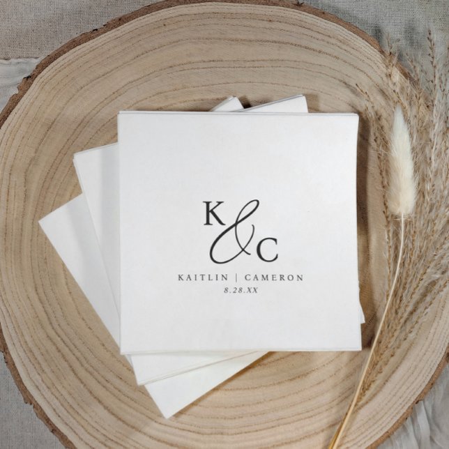 Serviette En Papier Mariage Moderne Simple Monogramme Noir et Blanc (Simple, elegant and modern wedding napkins with wedding logo / monogram in black and white)