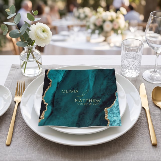 Serviette En Papier Mariage Moderne Turquoise Agate (Créateur téléchargé)