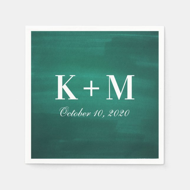 Serviette En Papier Mariage moderne vert foncé. Émeraude simple et élé (Devant)