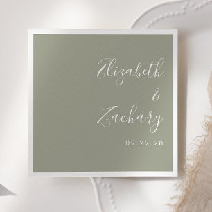 Serviette En Papier Mariage Moderne Vert Sauge Écriture