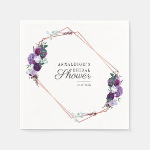 Serviette En Papier Mariage Moderne Violet Floral Géométrique