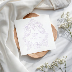 Serviette En Papier Mariage Monogramme à Crête Victorienne Lavande