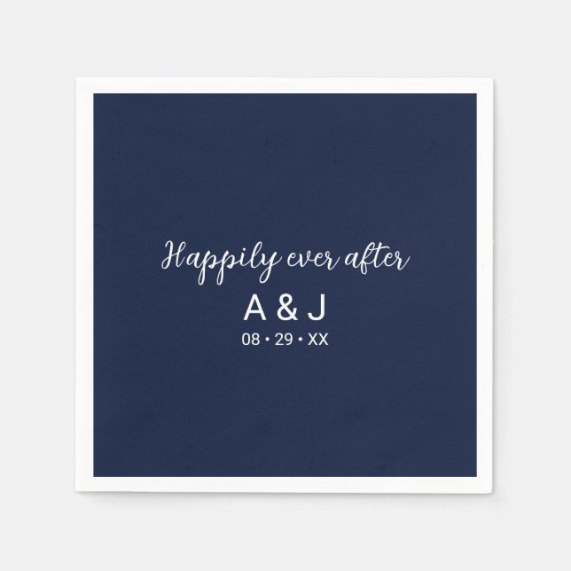 Serviette En Papier Mariage Monogramme Bleu Blanc À Tout Jamais (Devant)