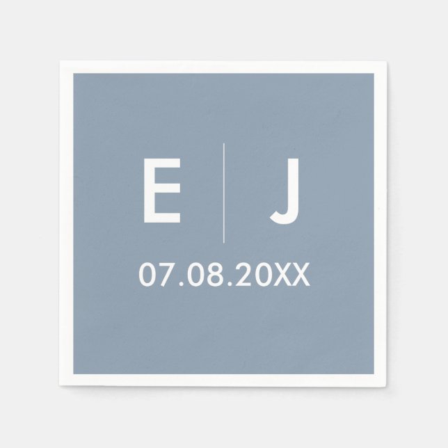 Serviette En Papier Mariage monogramme bleu et blanc Dusty (Devant)