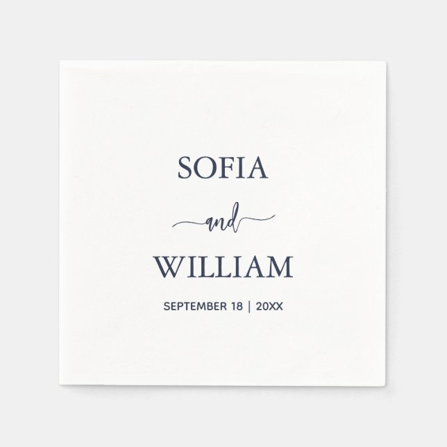 Serviette En Papier Mariage Monogramme bleu marine moderne (Devant)
