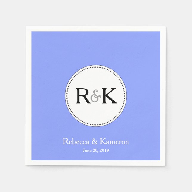 Serviette En Papier Mariage Monogramme bleu périphérique (Devant)