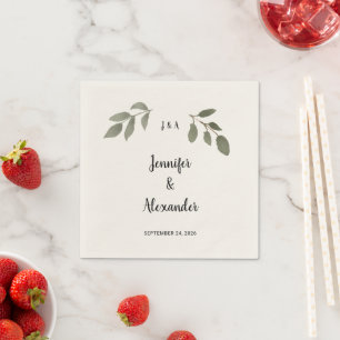 Serviette En Papier Mariage monogramme botanique rustique