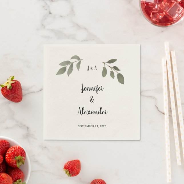 Serviette En Papier Mariage monogramme botanique rustique (En situation)