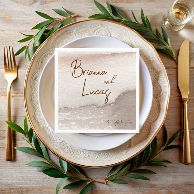 Serviette En Papier mariage monogrammé Brown couleur  en terre cuite (Brown terracotta watercolor wedding monogrammed napkins template personalized wedding napkins)