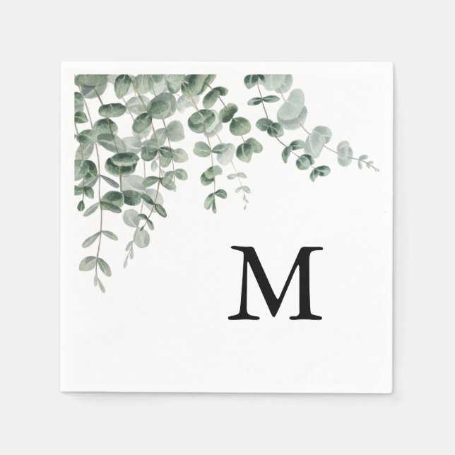 Serviette En Papier Mariage Monogramme Calligraphique Moderne Eucalypt (Devant)