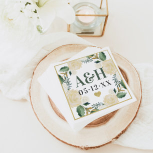 Serviette En Papier Mariage Monogramme Classique en Forme de Coeur Flo