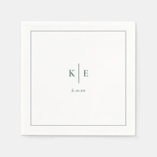 Serviette En Papier Mariage Monogramme classique foncé Dusty vert 