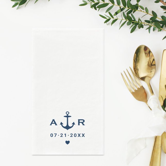Serviette En Papier Mariage Monogramme Cœur Ancre Navy (Créateur téléchargé)