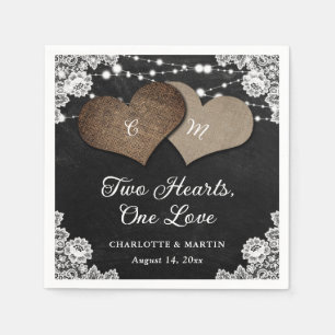 Serviette En Papier Mariage Monogramme de dentelle noir