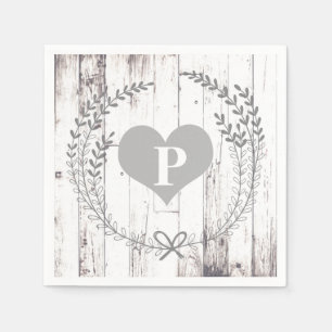 Serviette En Papier Mariage Monogramme de Ferme Rustique en Bois Blanc