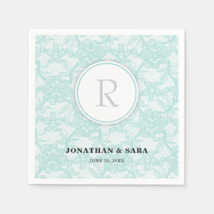 Serviette En Papier Mariage Monogramme Dentelle Sarcelle