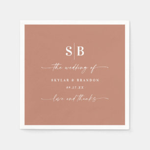 Serviette En Papier Mariage monogramme en terre cuite simple couleur s