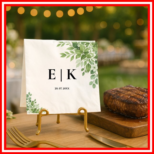 Serviette En Papier Mariage Monogramme Eucalyptus Vert Sauge (Créateur téléchargé)