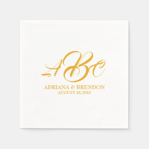 Serviette En Papier Mariage Monogramme initial or blanc
