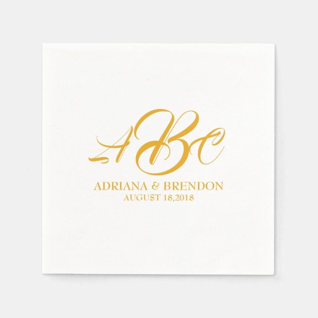 Serviette En Papier Mariage Monogramme initial or blanc (Devant)