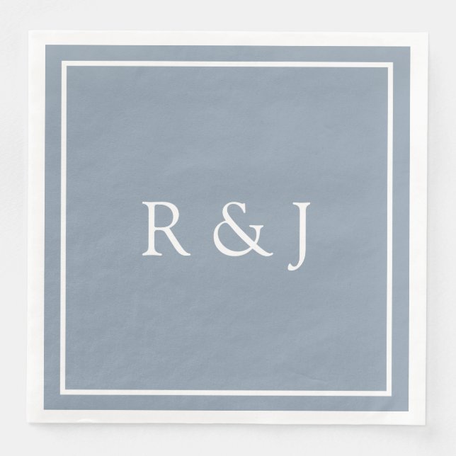 Serviette En Papier Mariage Monogramme Initiale Ampersand 2026 Bleu Po (Devant)