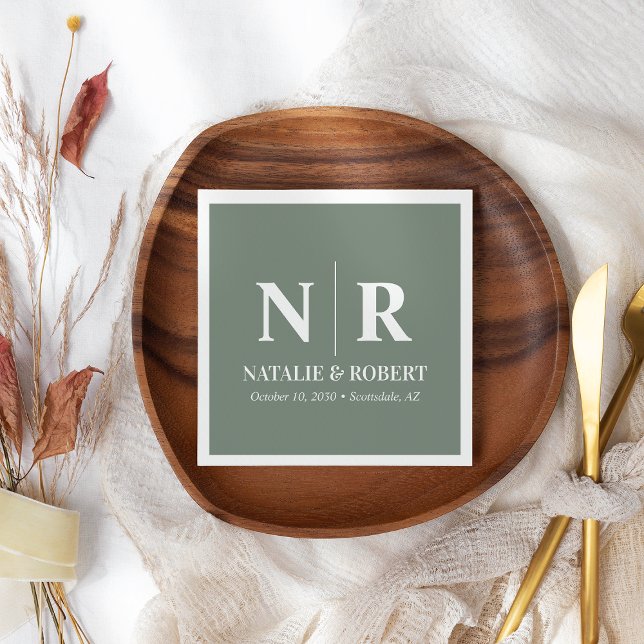 Serviette En Papier Mariage Monogramme Initiales De Mariée Et De Salle (Créateur téléchargé)