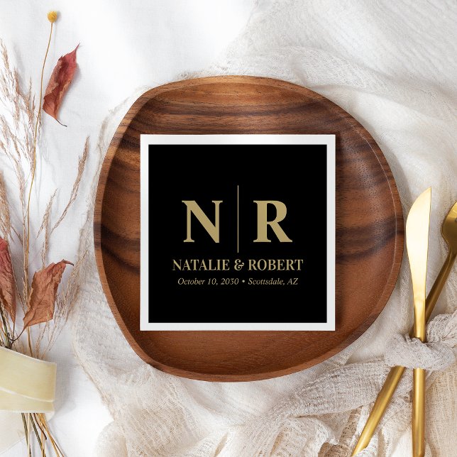 Serviette En Papier Mariage Monogramme Initiales De Mariée Et De Salle (Créateur téléchargé)