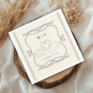 Serviette En Papier Mariage Monogramme Initiales Rayures Cygnes Vintag