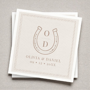 Serviette En Papier Mariage Monogramme Marron Fer à Cheval de Style Oc