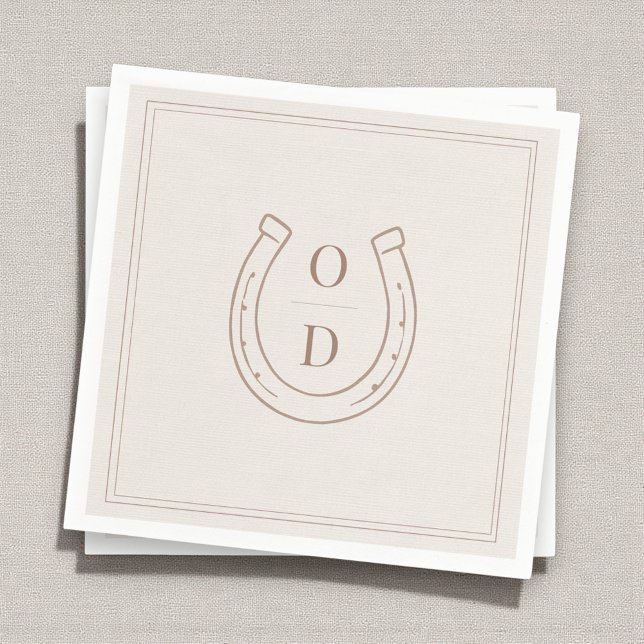 Serviette En Papier Mariage Monogramme Marron Western Fer à Cheval (Créateur téléchargé)