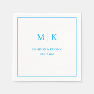 Serviette En Papier Mariage Monogramme Minimaliste et Élégant Blanc et