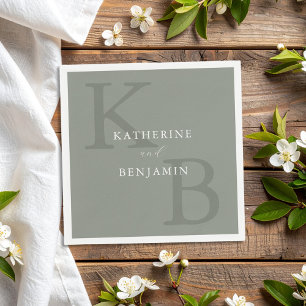 Serviette En Papier Mariage Monogramme minimaliste moderne Sage Green