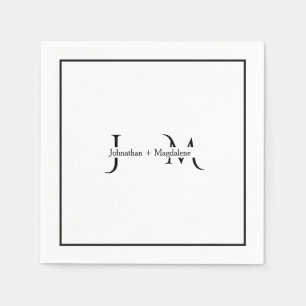 Serviette En Papier Mariage Monogramme Minimaliste Noir & Blanc