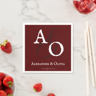 Serviette En Papier Mariage Monogramme minimaliste rouge