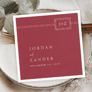 Serviette En Papier Mariage Monogramme minimaliste rouge moderne